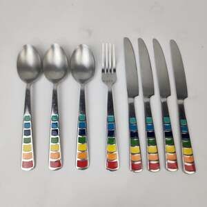 Fiesta Stainless Masquerade Replacement Flatware Spoon Fork Knife Rainbow Tiles